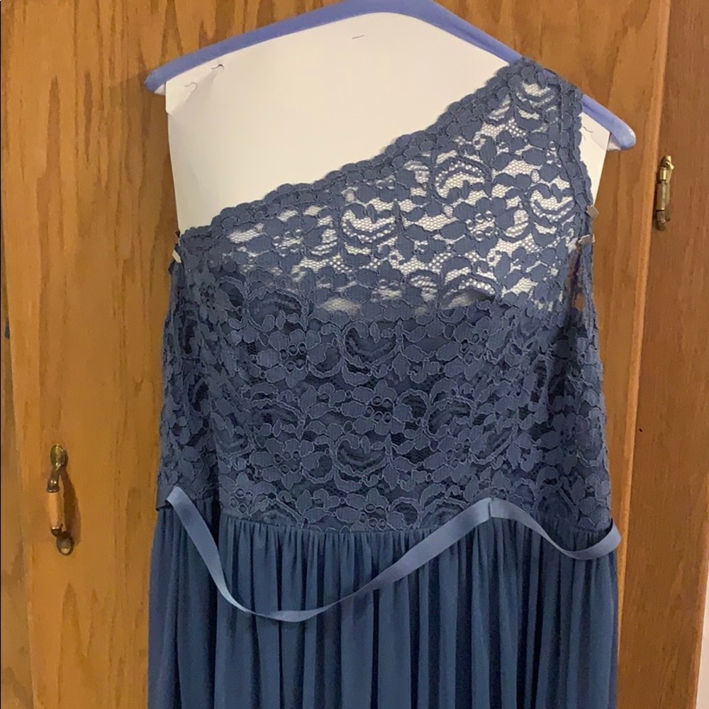 David’s Bridal Lace Bridesmaid Gown Steel Blue